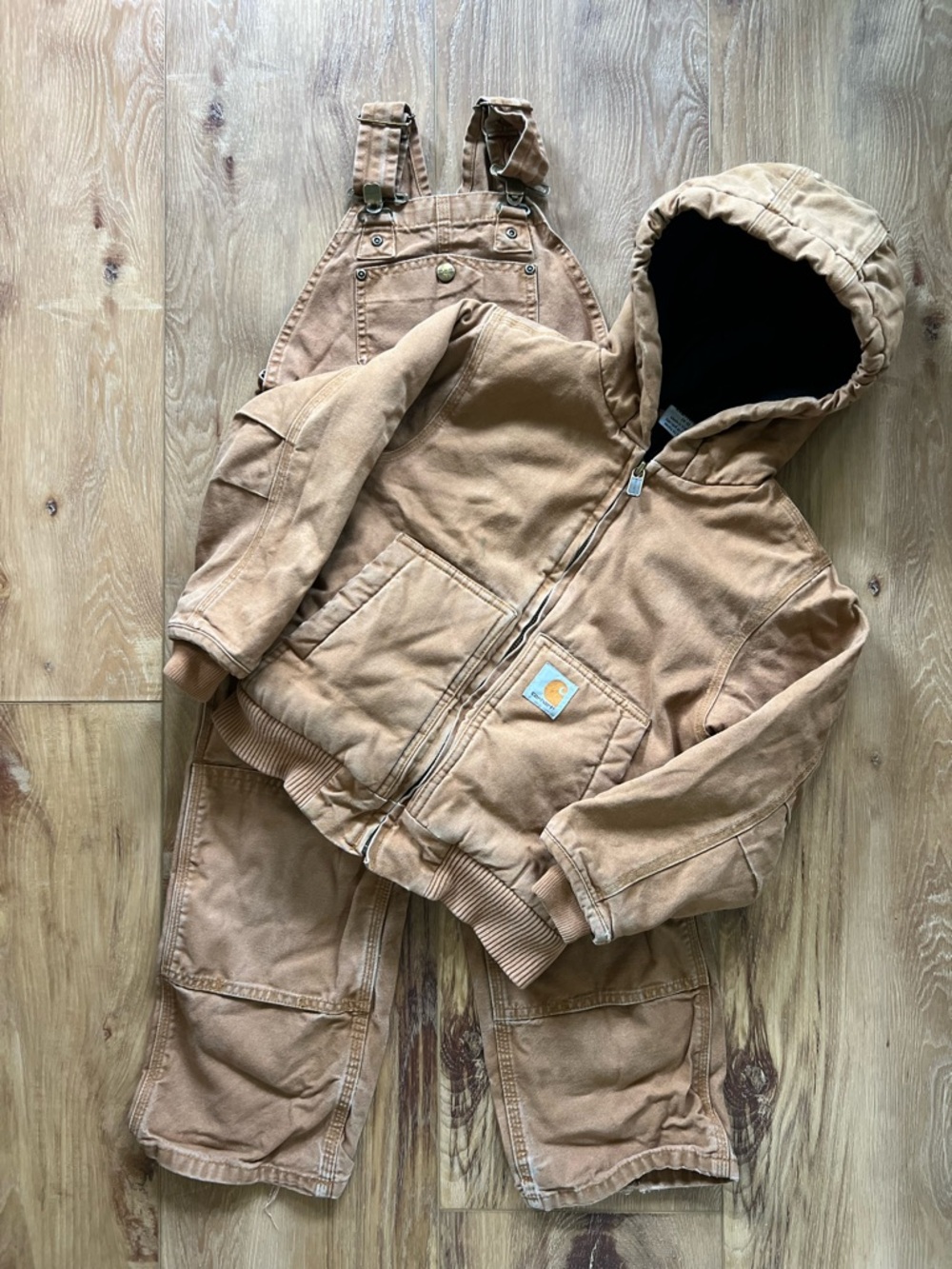 Carhartt Youth Matching Duck Canvas Set Double Knee Overalls & Hooded Jacket
